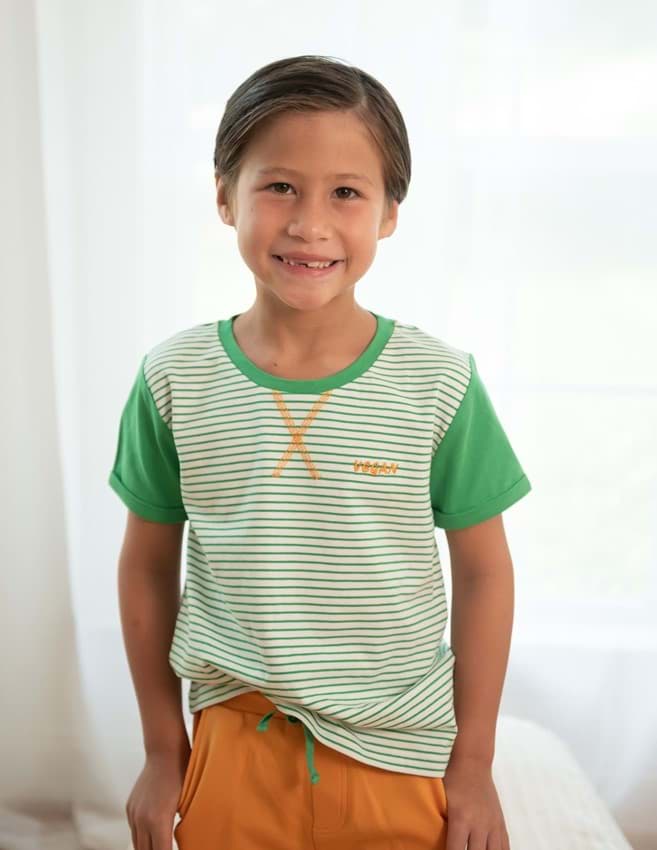 Vegan Genç Erkek Çocuk Yeşil Çizgili T-shirt resmi